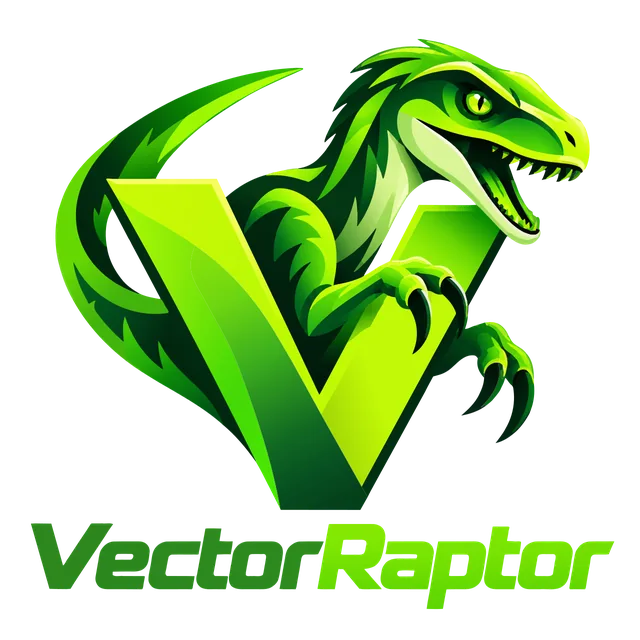 VectorRaptor-Logo — ein grüner Raptor um den Buchstaben V